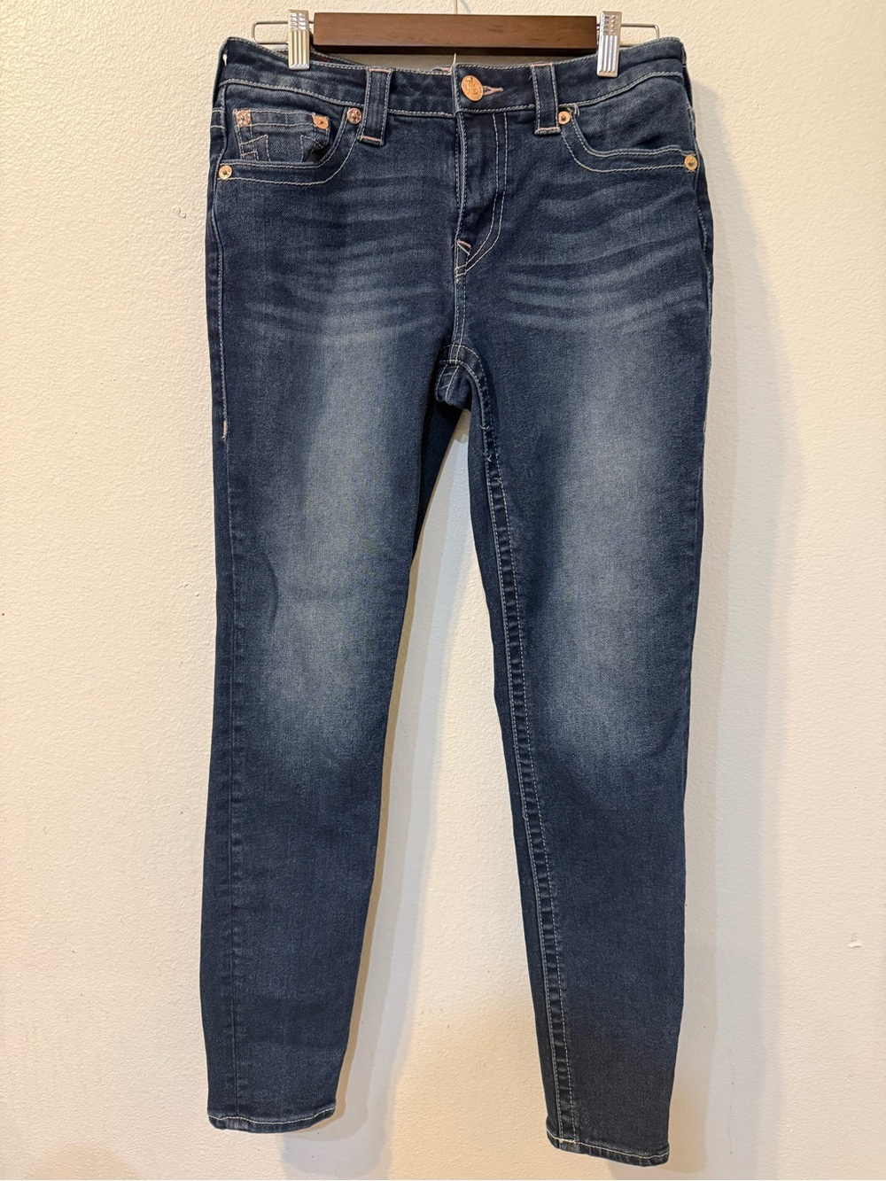 True Religion Women's Dark Blue Skinny Jeans with Fading